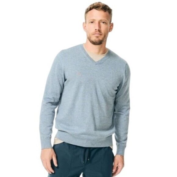 Nautica V-Neck Pullover Sweater Anchor Blue Heather Size Large Logo Stretch Knit - Picture 1 of 10